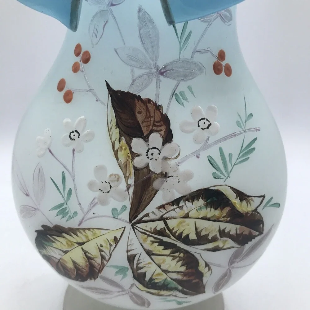 Bristol handblown glass Ruffled Collared Vase hand painted UNIQUE‎